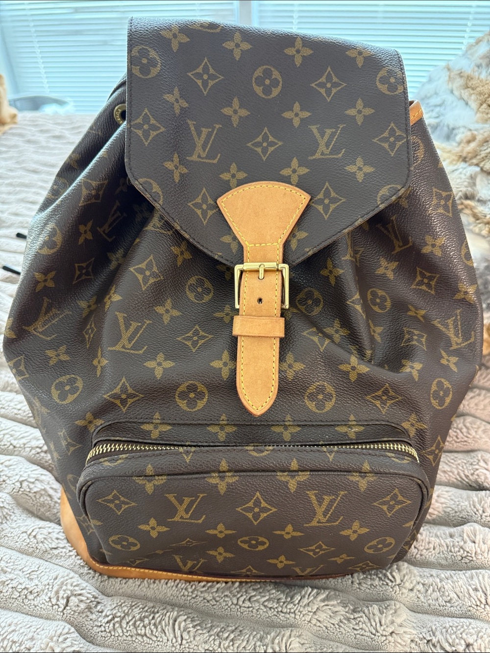 Louis Vuitton Monogram Canvas Backpack with Tan Leather Trim